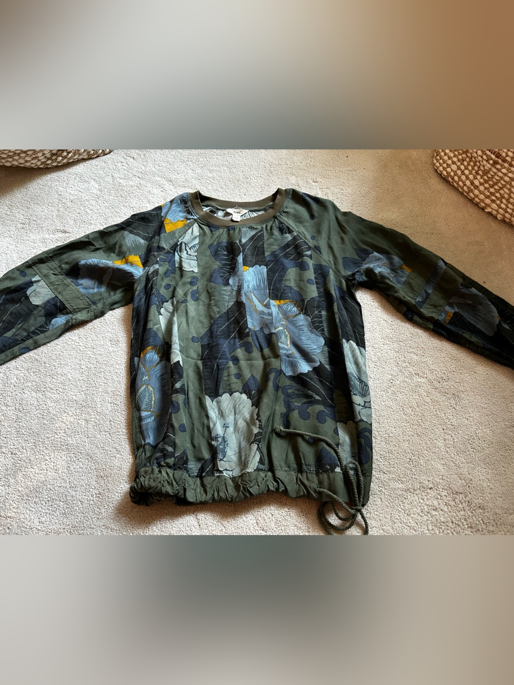 Anthropologie Tiny Olive Green Floral Long-Sleeve Pullover